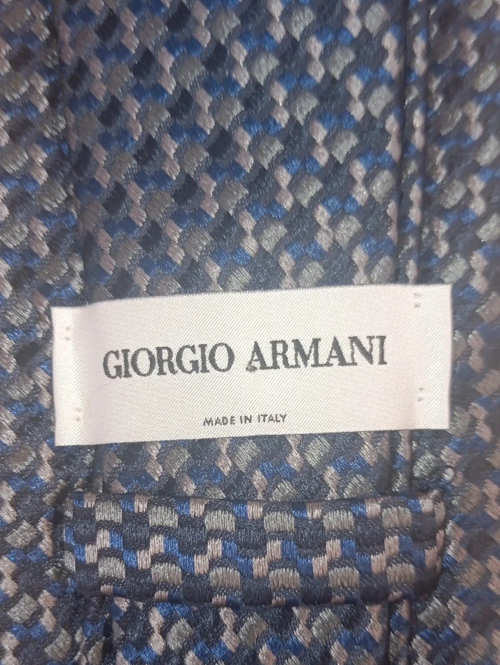 Giorgio Armani Navy, Black, and Gray Patterned Silk Tie